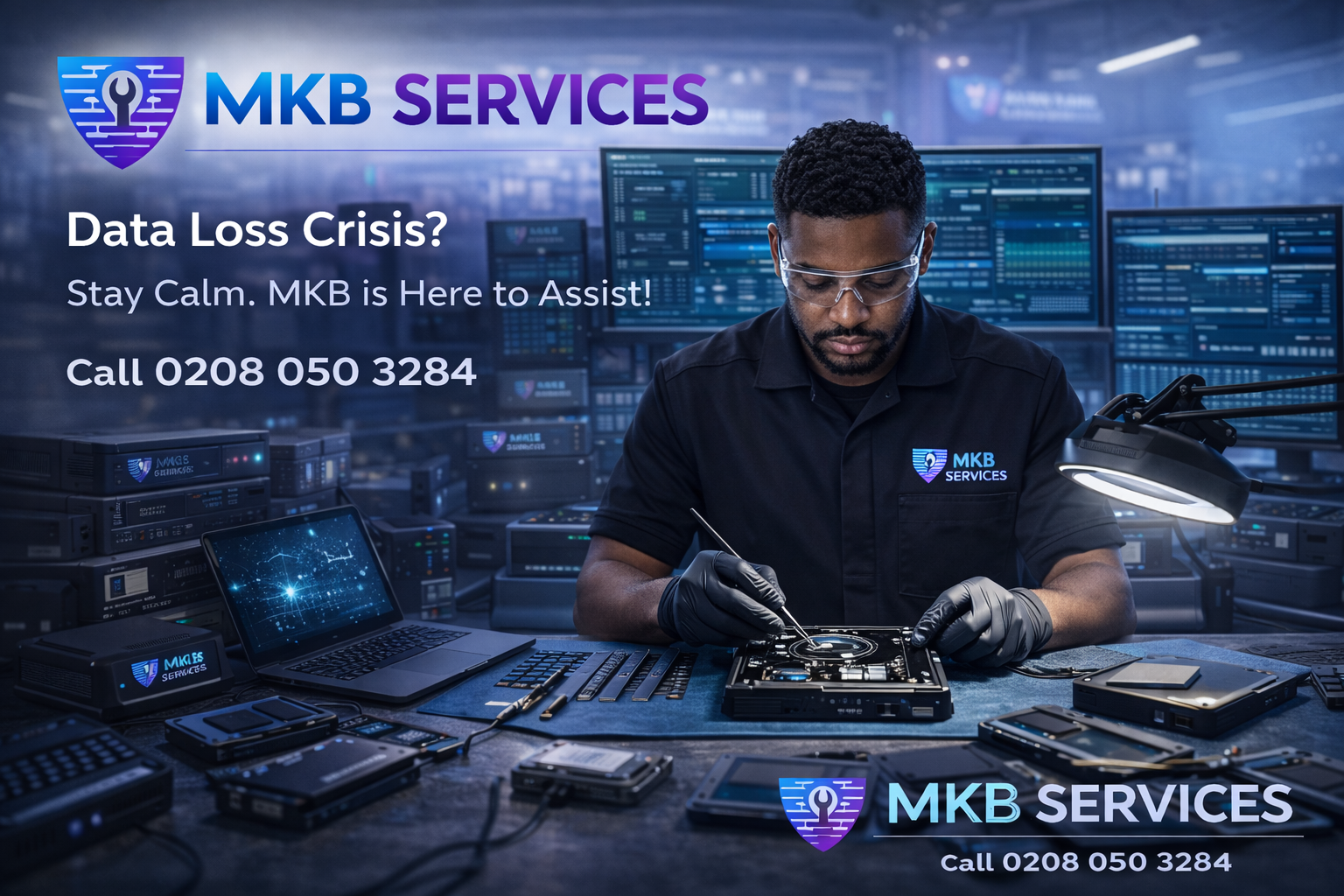 Data recovery specialist at work