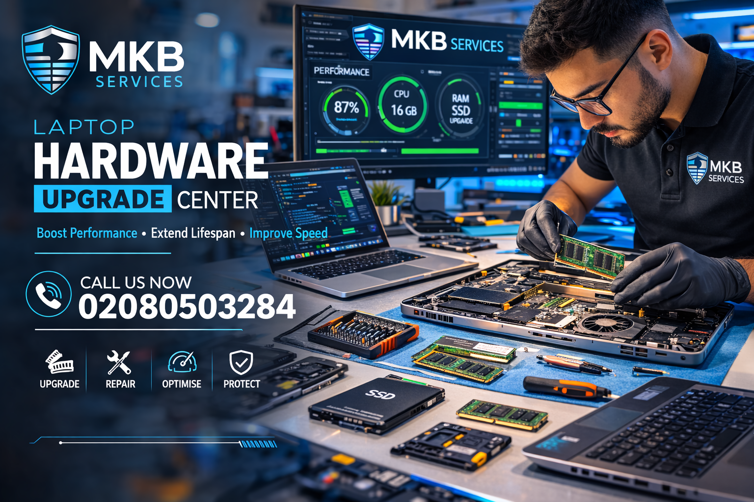 Laptop hardware upgrade service in action